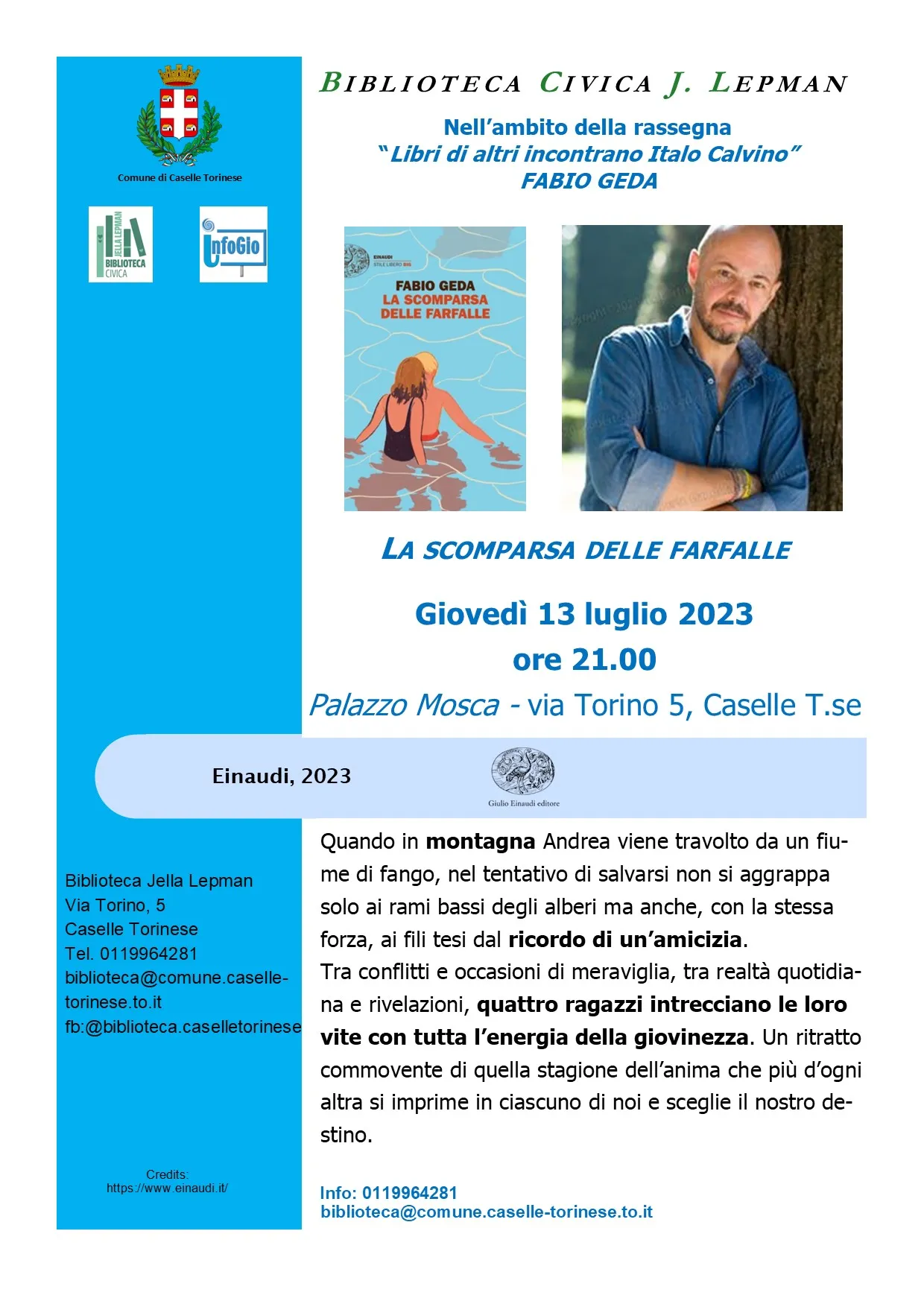 Fabio Geda presenta il romanzo "La scomparsa delle farfalle"